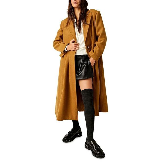Free People Women's Tan Wool Victoria Long Coat Size XL NEW - Picture 3 of 5